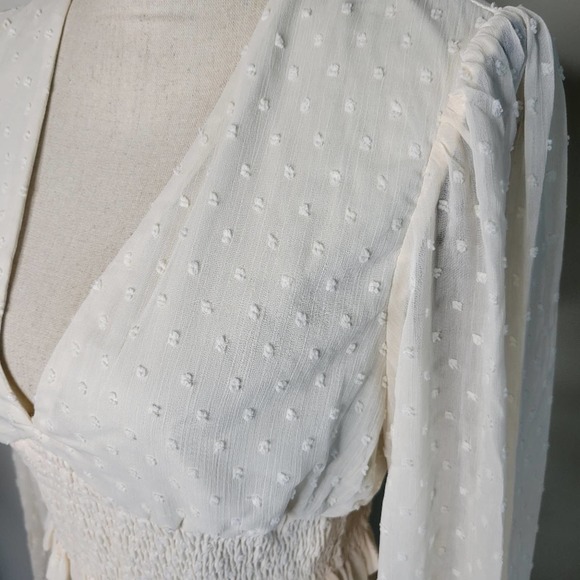 NEW Beige Swiss Dot Long Sleeve Crop Blouse - Picture 7 of 9